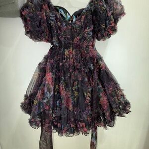 Sherri Hill Black and Pink Floral Mini Dress